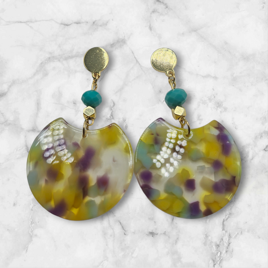 Acrylic Yellow,Blue & Purple Earrings